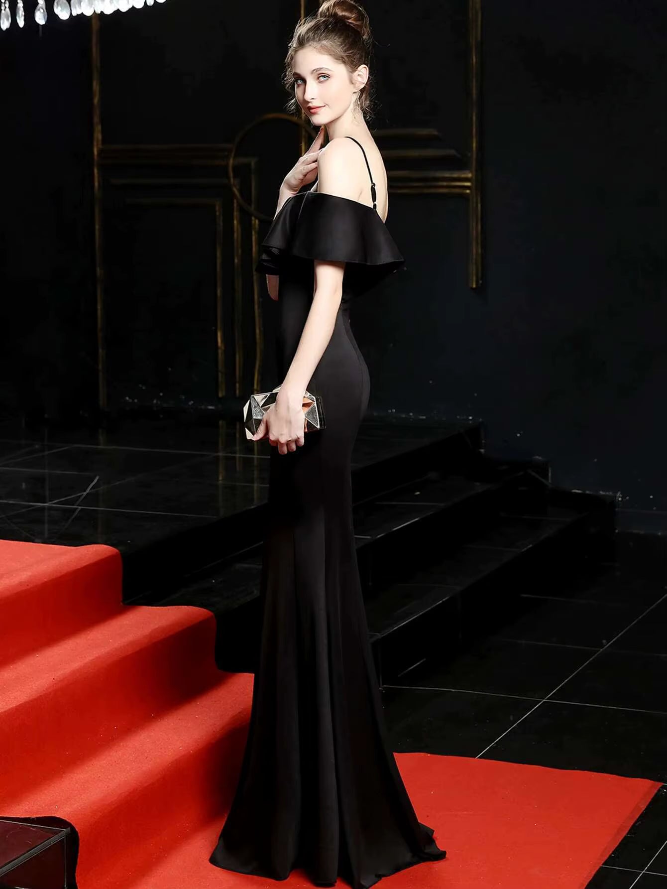 Elegant Slash Neck Backless Bridesmaid Prom Evening Luxury Maxi Dress