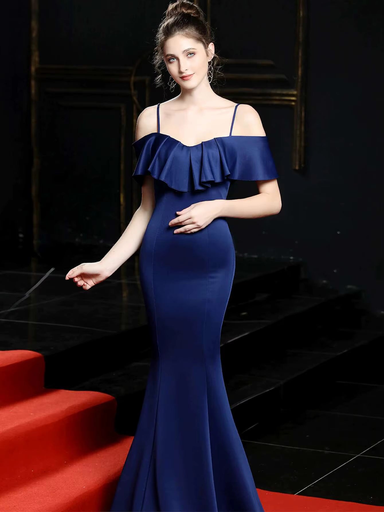 Elegant Slash Neck Backless Bridesmaid Prom Evening Luxury Maxi Dress