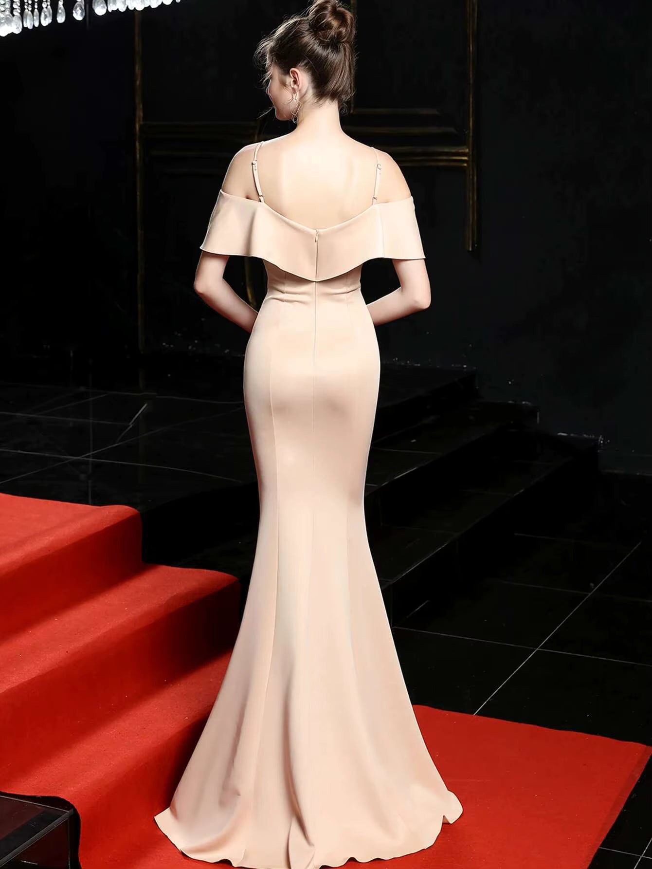 Elegant Slash Neck Backless Bridesmaid Prom Evening Luxury Maxi Dress