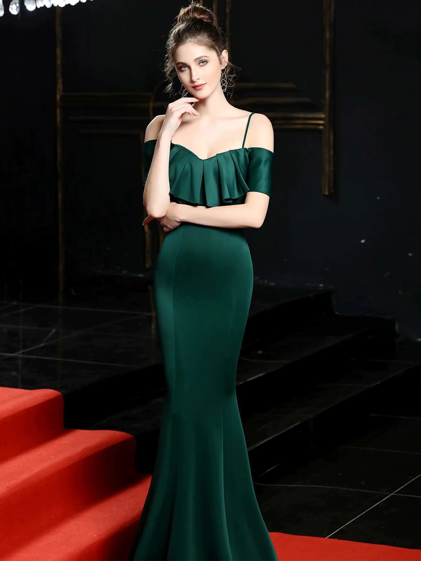 Elegant Slash Neck Backless Bridesmaid Prom Evening Luxury Maxi Dress