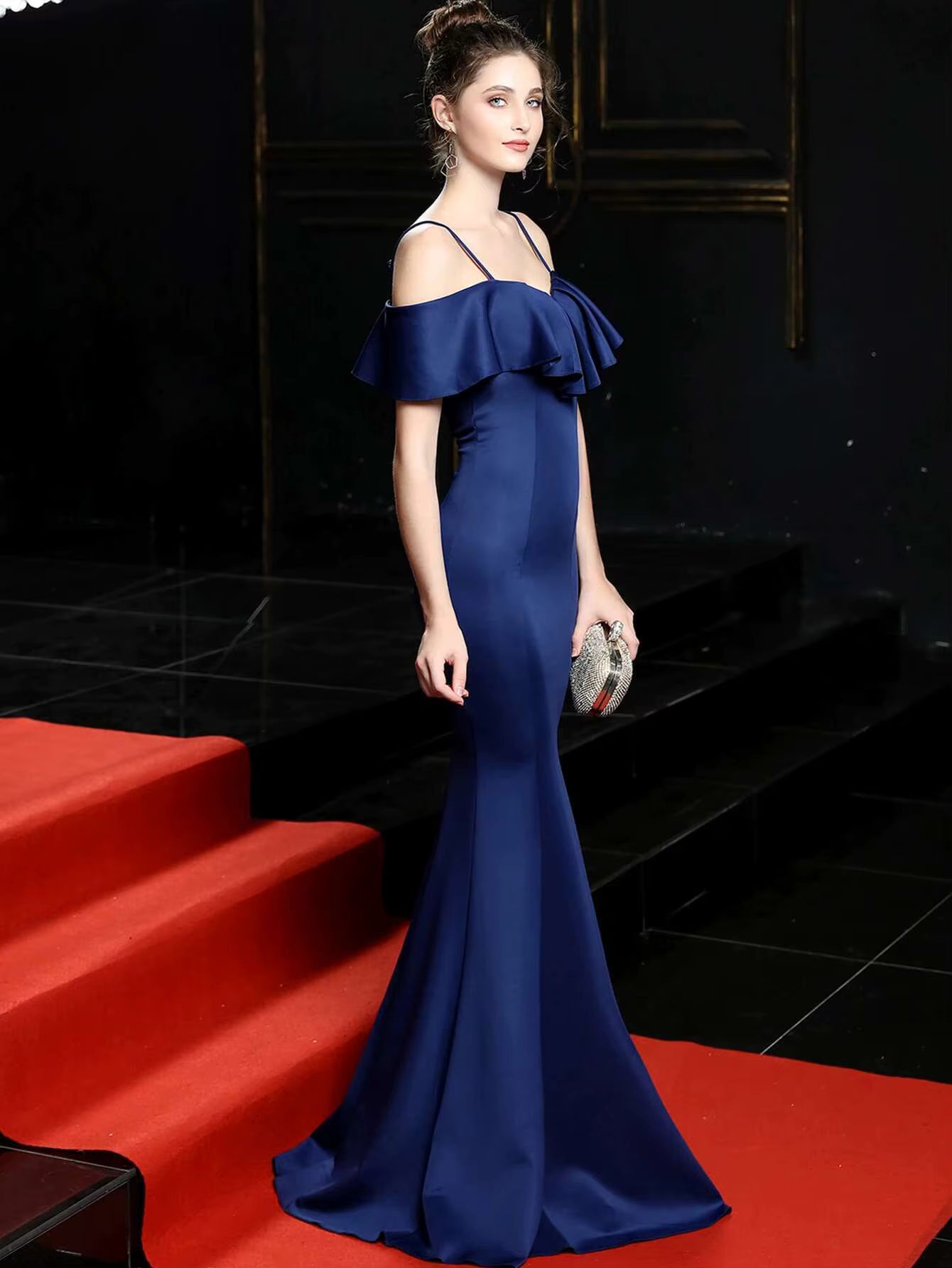 Elegant Slash Neck Backless Bridesmaid Prom Evening Luxury Maxi Dress