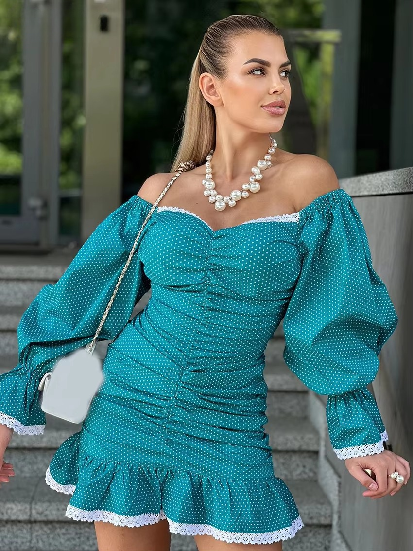 Elegant Slash Neck Lace Spliced Slim Bodycon Mini Dress