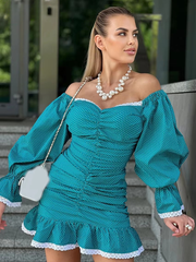 Elegant Slash Neck Lace Spliced Slim Bodycon Mini Dress