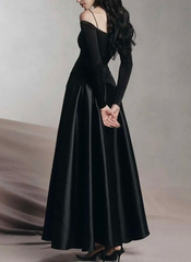 Elegant Slash Neck Long Sleeves High Waist Patchwork Folds A Line Dresses