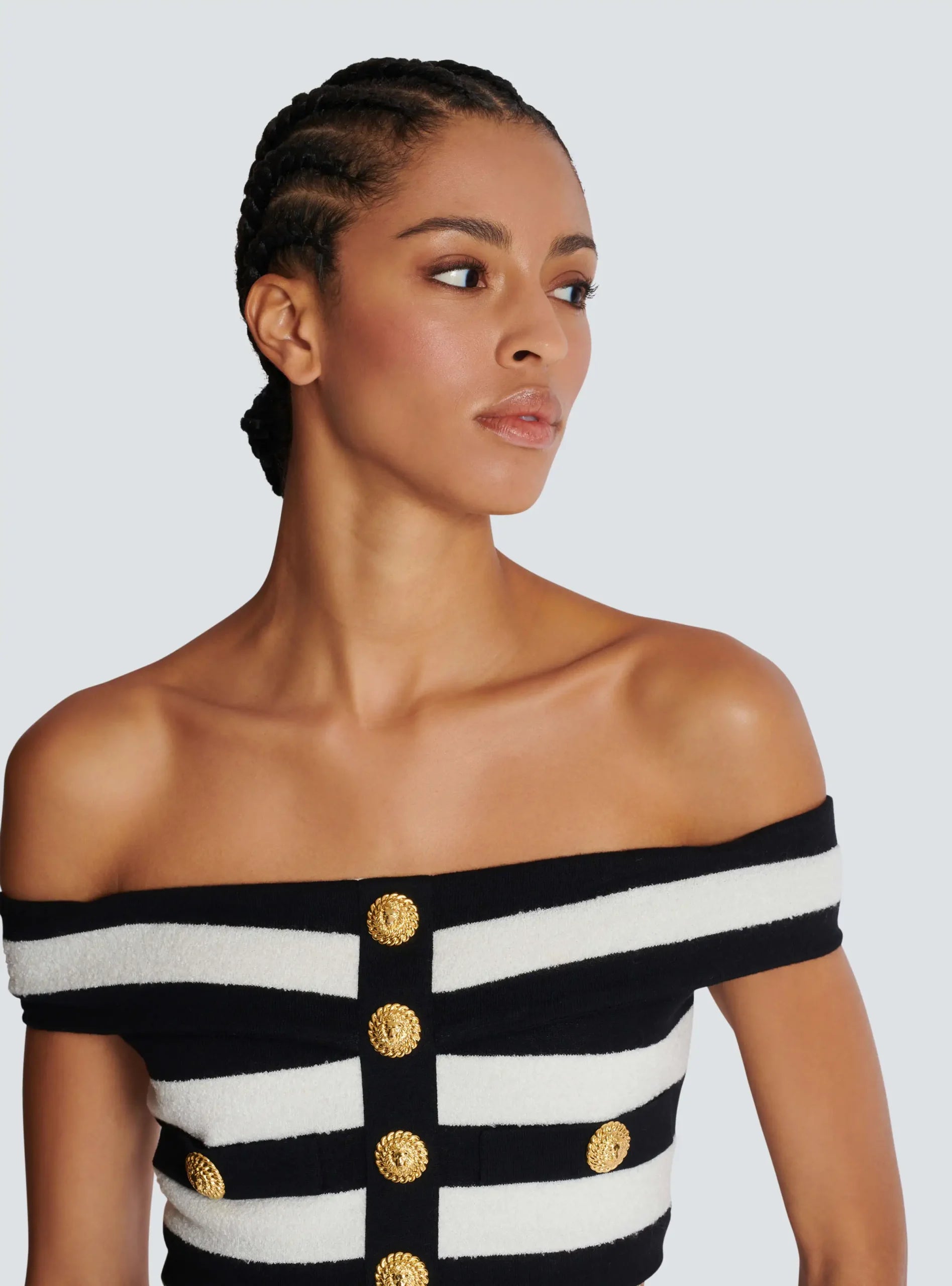 Elegant Slash Neck Striped Button zipper Office Lady 2 Pieces Bodycon Bandage Mid-calf Dress
