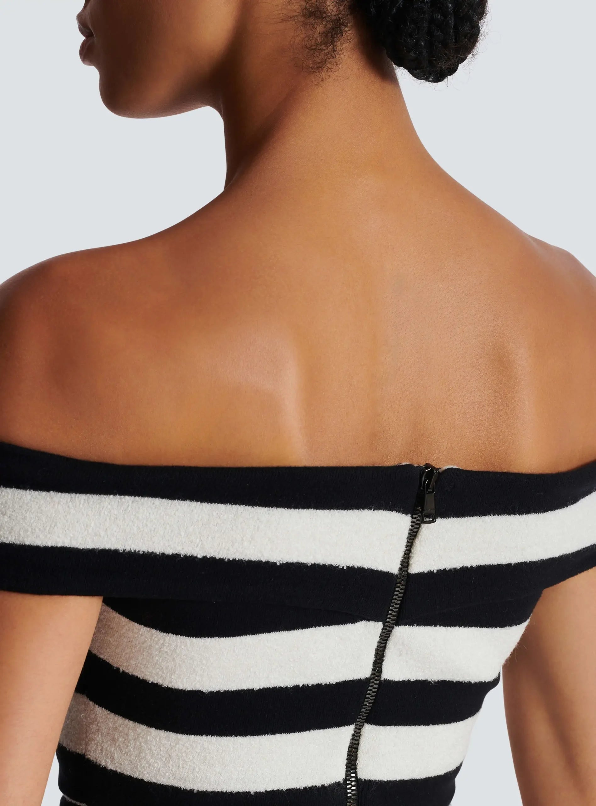 Elegant Slash Neck Striped Button zipper Office Lady 2 Pieces Bodycon Bandage Mid-calf Dress
