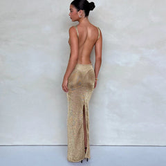 Elegant Sleeveless Backless Draped Long Dress Beach Outfits