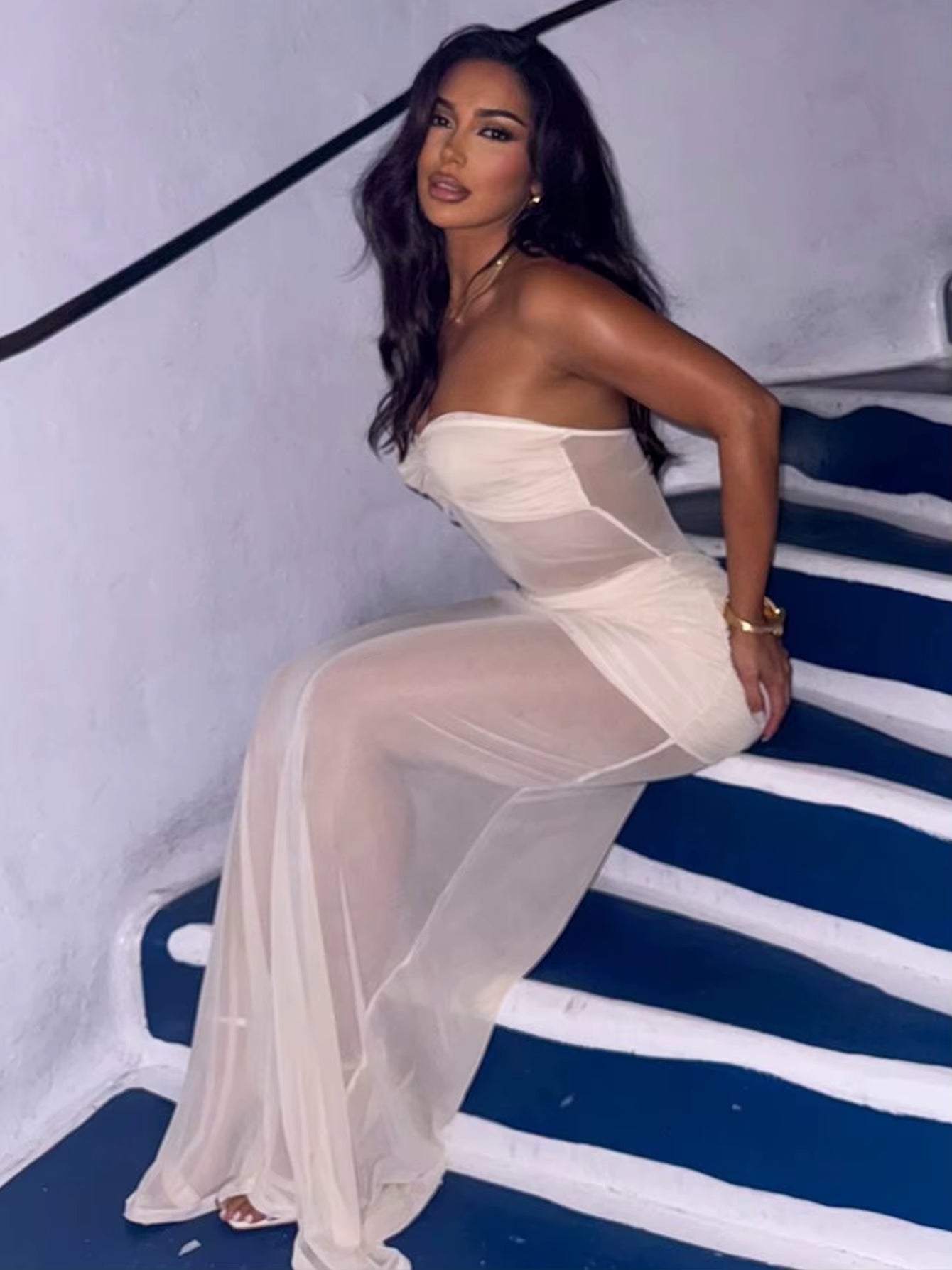 Elegant Sleeveless Backless Strapless Bodycon Ruched Long Maxi Dress