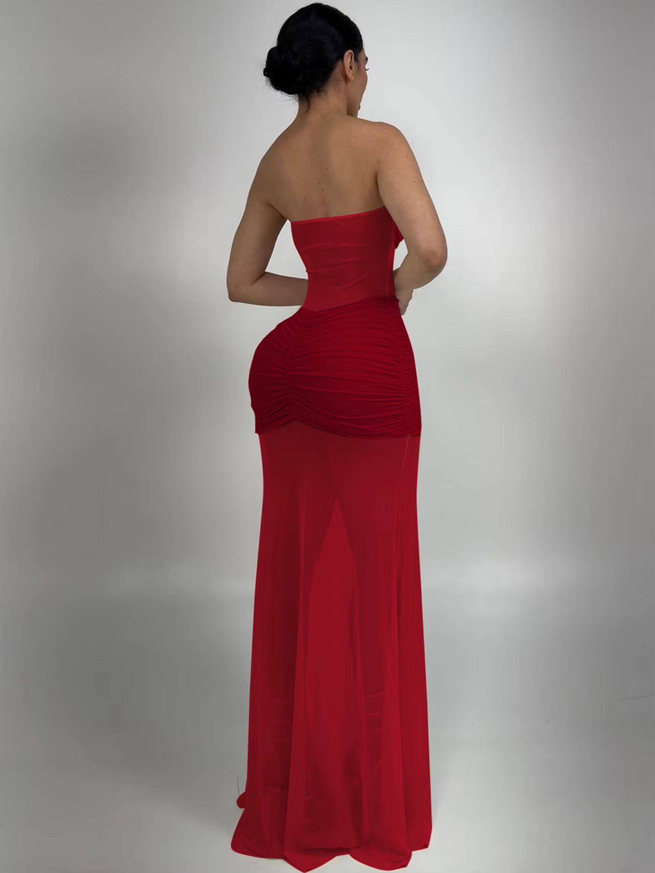 Elegant Sleeveless Backless Strapless Bodycon Ruched Long Maxi Dress
