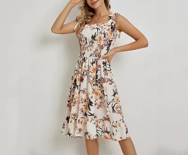 Elegant Sleeveless Halter Strappy Printed Cocktail Party Mini Dress