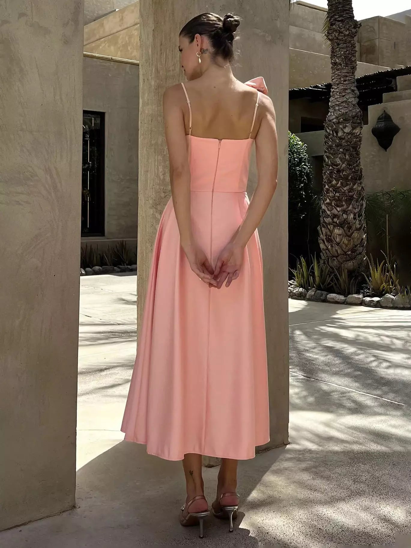 Elegant Sleeveless Heart Neckline A-Line Slip With 3D Flower Decoration Midi Dress