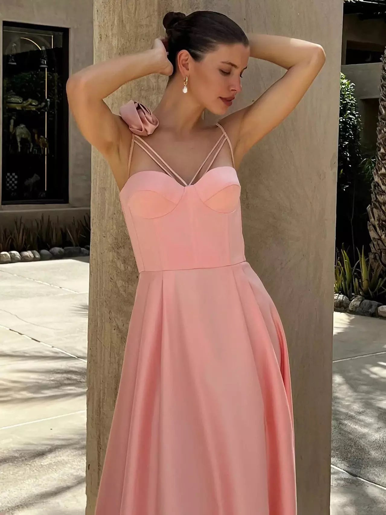 Elegant Sleeveless Heart Neckline A-Line Slip With 3D Flower Decoration Midi Dress