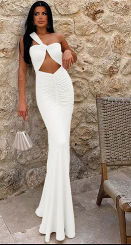 Elegant Sleeveless Hollow Out Diagonal collar Night Club Evening Party Long Maxi Dress 