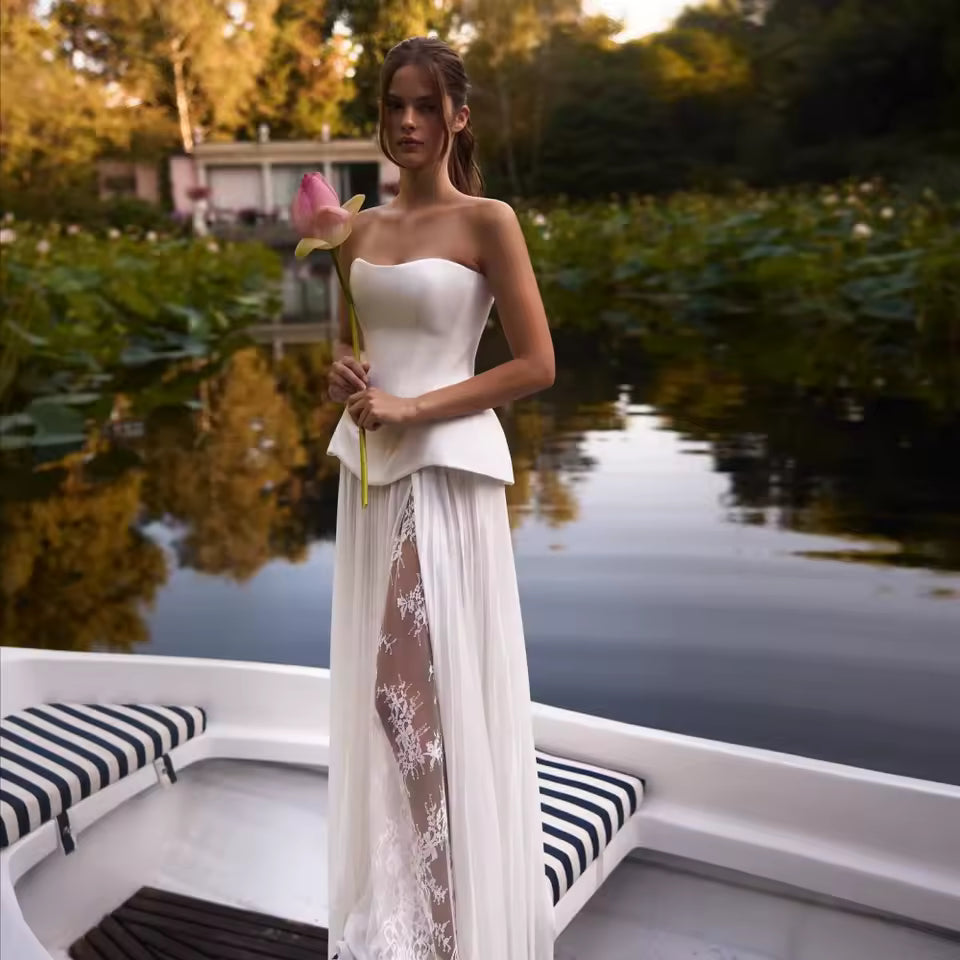 Elegant Sleeveless Lace Floor Length Formal Evening Two Piece Set