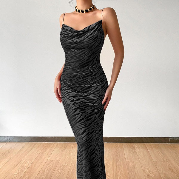 Elegant Sleeveless Mesh Zebra Pattern Bodycon Slip Dress