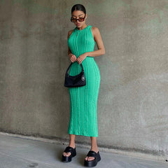 Elegant Sleeveless O-Neck Solid Streetwear Party Club Bodycon Sweater Dress