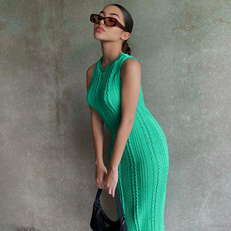 Elegant Sleeveless O-Neck Solid Streetwear Party Club Bodycon Sweater Dress