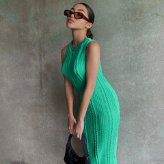 Elegant Sleeveless O-Neck Solid Streetwear Party Club Bodycon Sweater Dress