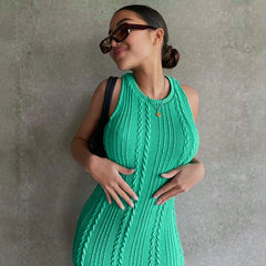 Elegant Sleeveless O-Neck Solid Streetwear Party Club Bodycon Sweater Dress