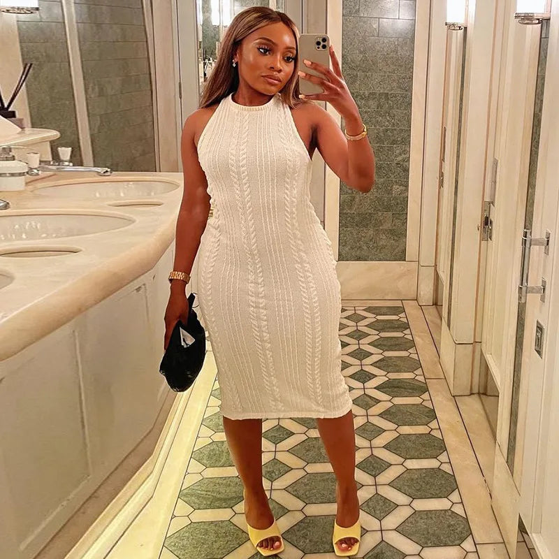 Elegant Sleeveless O-Neck Solid Streetwear Party Club Bodycon Sweater Dress
