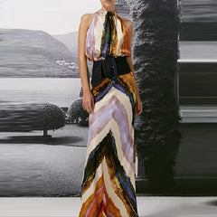 Elegant Sleeveless O-neck Vintage Commute 2PC Leisure Pleated Dress