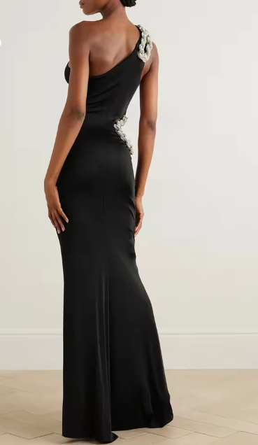 Elegant Sleeveless One Shoulder Hollow Twisted Diamond Design Tight Maxi Dress