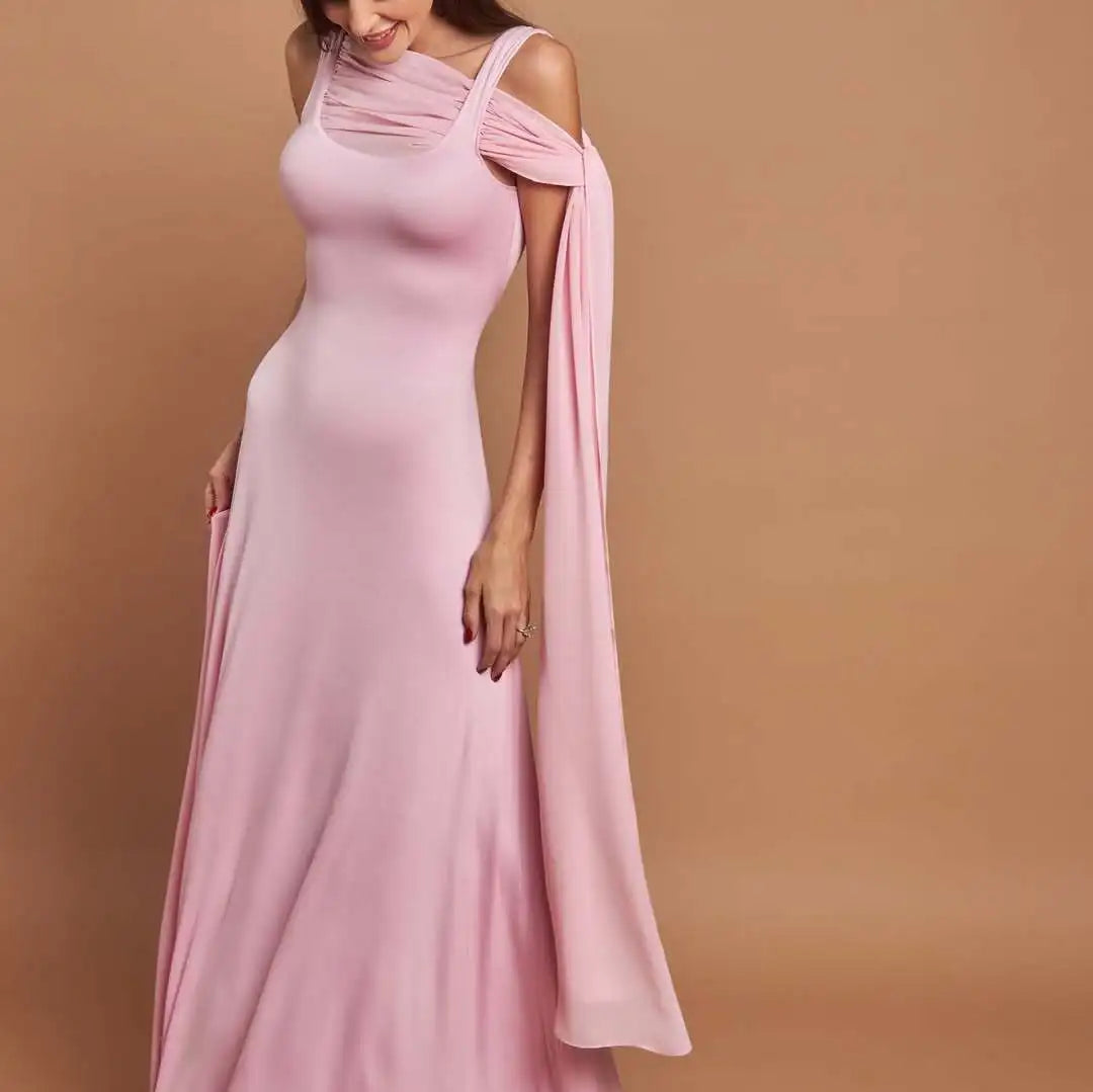 Elegant Sleeveless Patchwork Backless Irregular Party Club Ribbon Scarf Long Dress