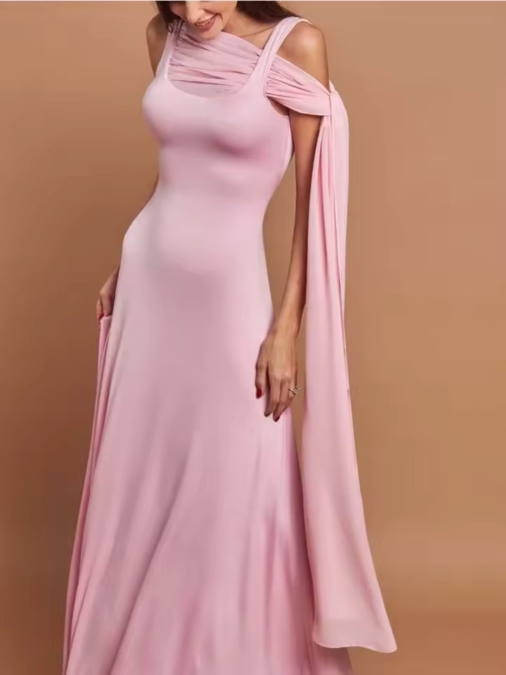 Elegant Sleeveless Patchwork Backless Irregular Party Club Ribbon Scarf Long Dress