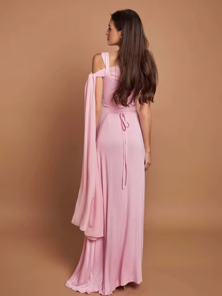 Elegant Sleeveless Patchwork Backless Irregular Party Club Ribbon Scarf Long Dress