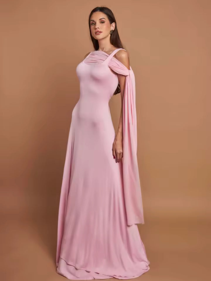 Elegant Sleeveless Patchwork Backless Irregular Party Club Ribbon Scarf Long Dress