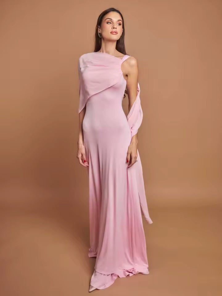 Elegant Sleeveless Patchwork Backless Irregular Party Club Ribbon Scarf Long Dress