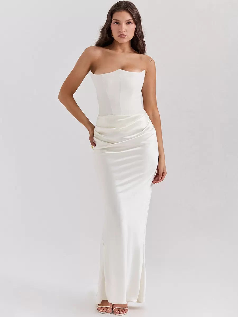 Elegant Sleeveless Pleated Chic Strapless Irregular Bodycon Dress