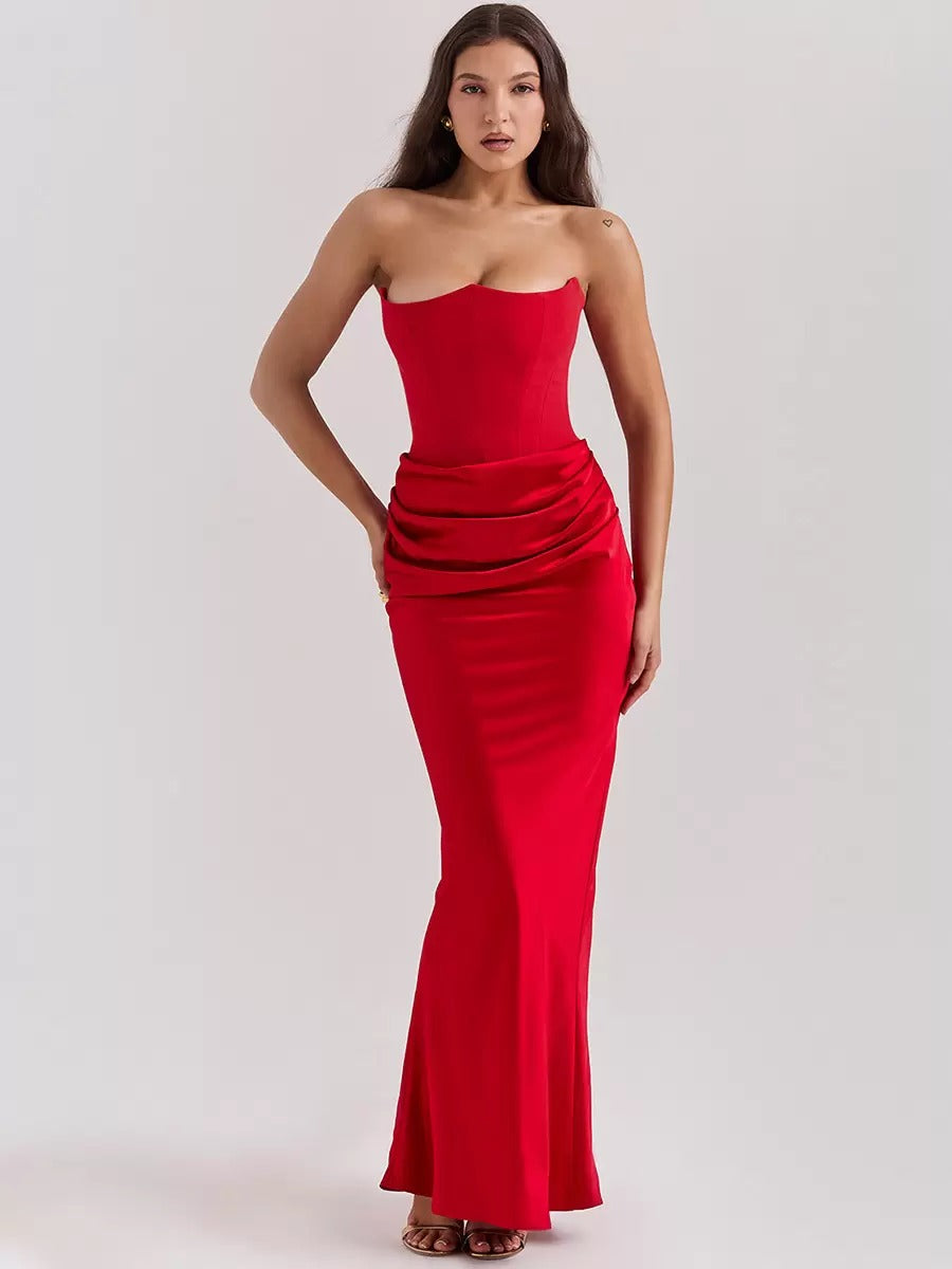 Elegant Sleeveless Pleated Chic Strapless Irregular Bodycon Dress