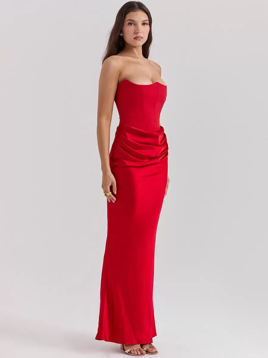 Elegant Sleeveless Pleated Chic Strapless Irregular Bodycon Dress