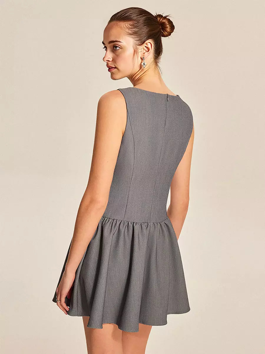 Elegant Sleeveless Pleated With Button-Front Mini Dress