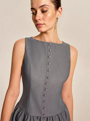 Elegant Sleeveless Pleated With Button-Front Mini Dress