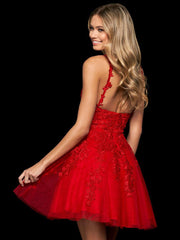Elegant Sleeveless Short A-Line V-Neck Lace Homecoming Mini Dress