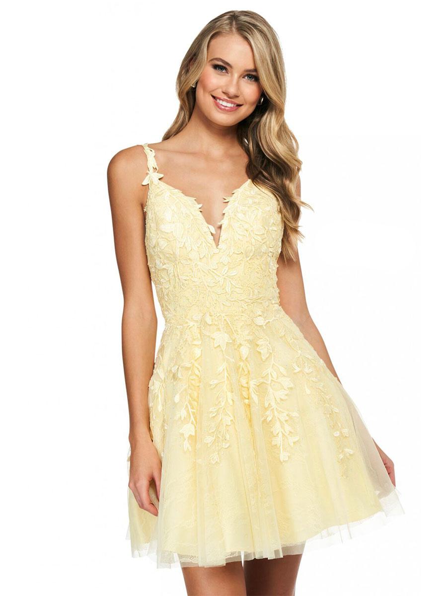 Elegant Sleeveless Short A-Line V-Neck Lace Homecoming Mini Dress