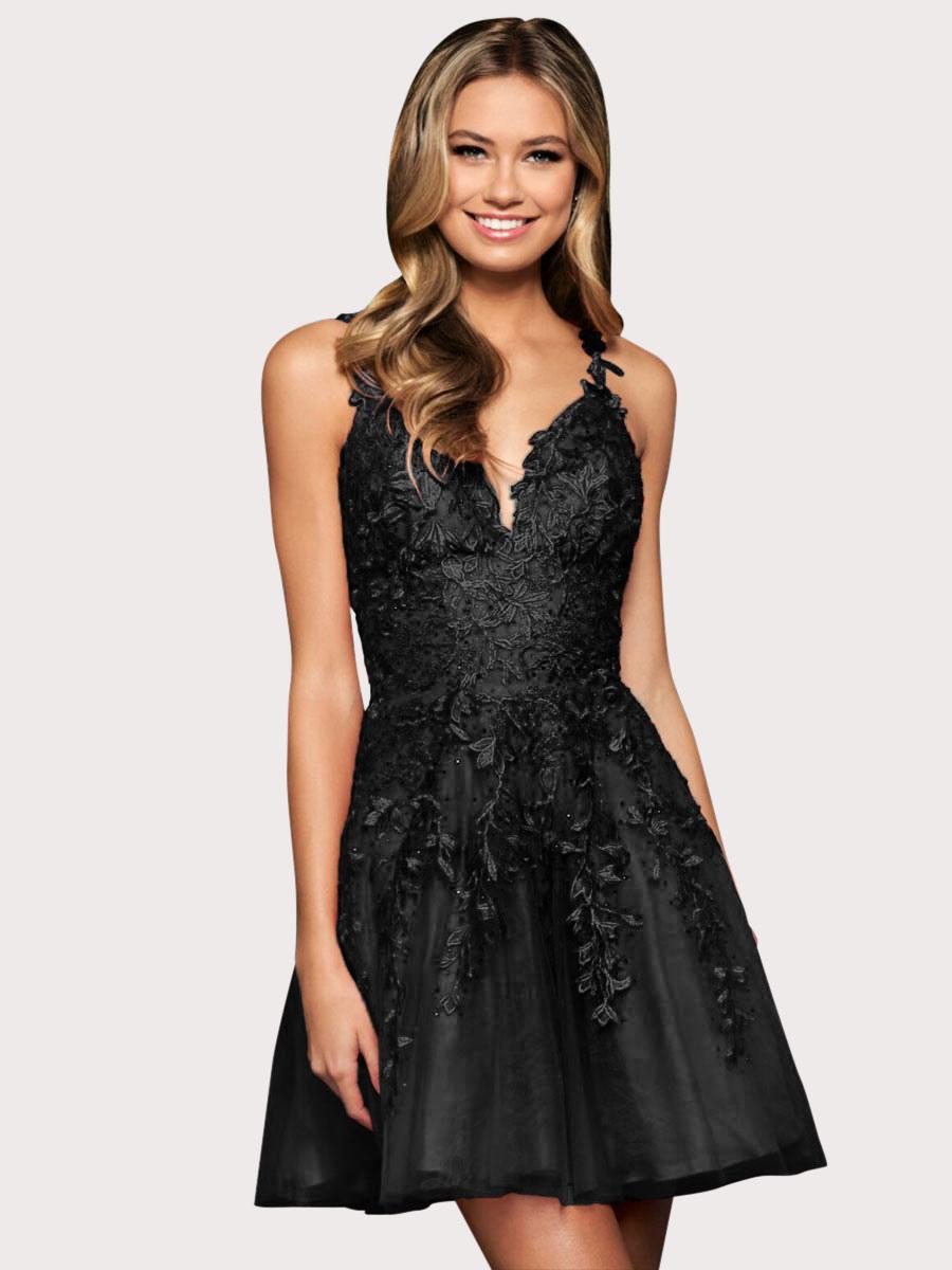 Elegant Sleeveless Short A-Line V-Neck Lace Homecoming Mini Dress