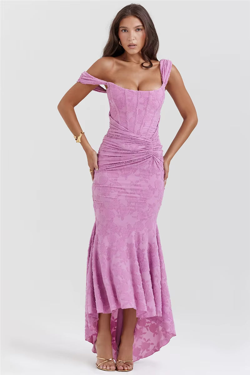 Elegant Sleeveless Strapless Ruched Off-shoulder Backless Bodycon Evening Maxi Dress