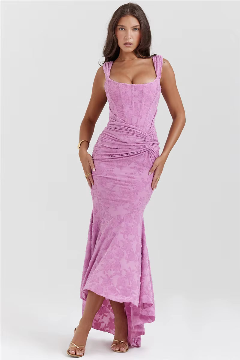 Elegant Sleeveless Strapless Ruched Off-shoulder Backless Bodycon Evening Maxi Dress