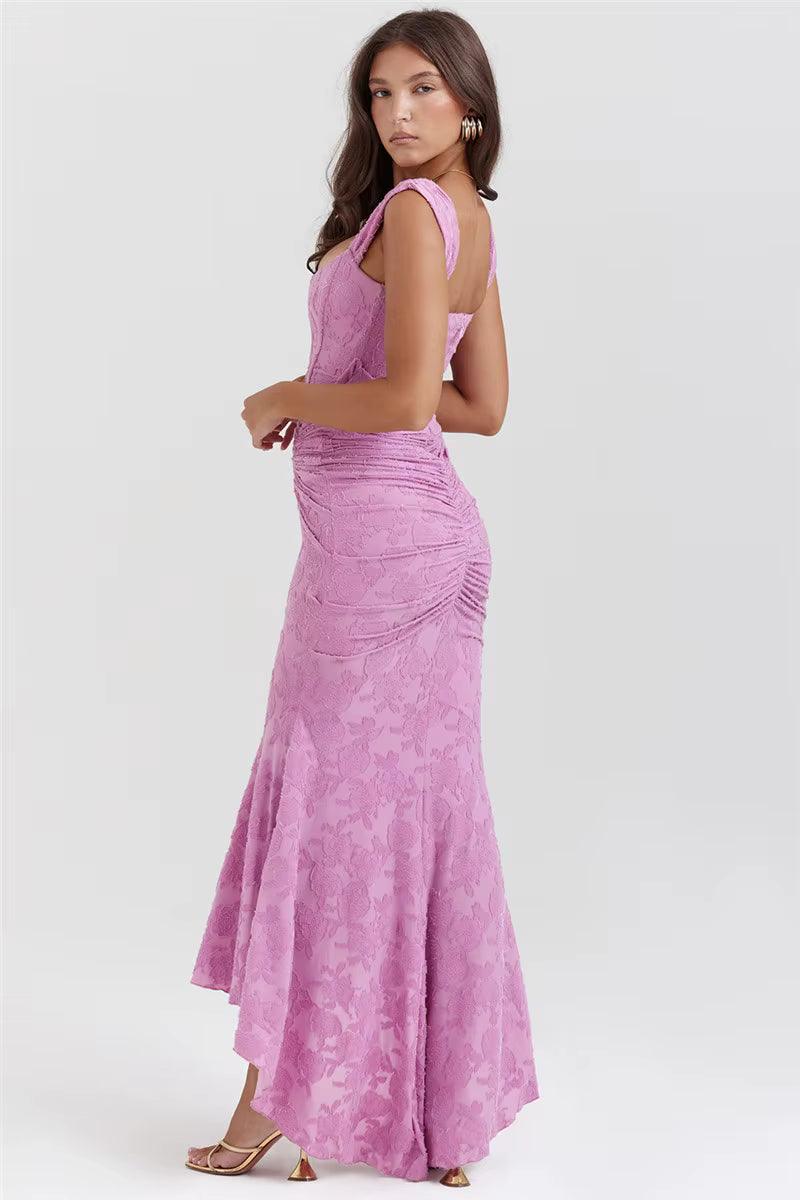 Elegant Sleeveless Strapless Ruched Off-shoulder Backless Bodycon Evening Maxi Dress