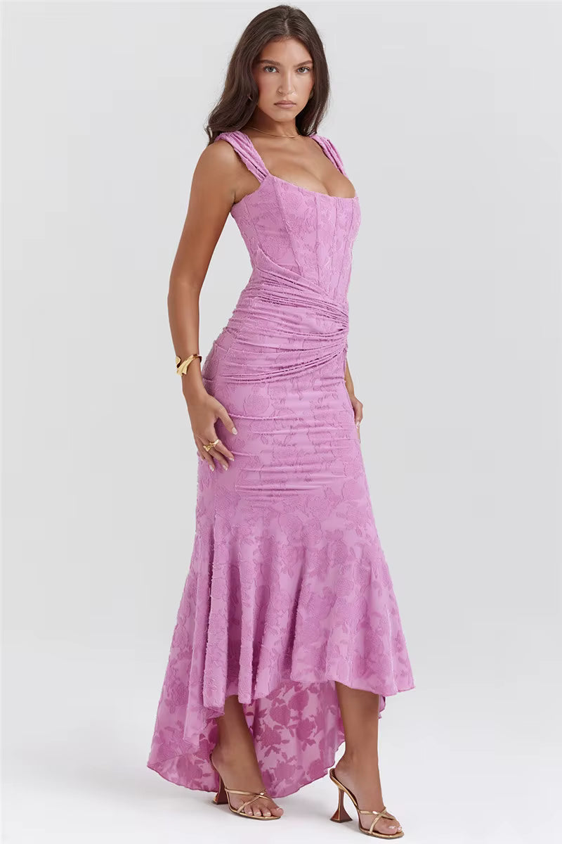 Elegant Sleeveless Strapless Ruched Off-shoulder Backless Bodycon Evening Maxi Dress