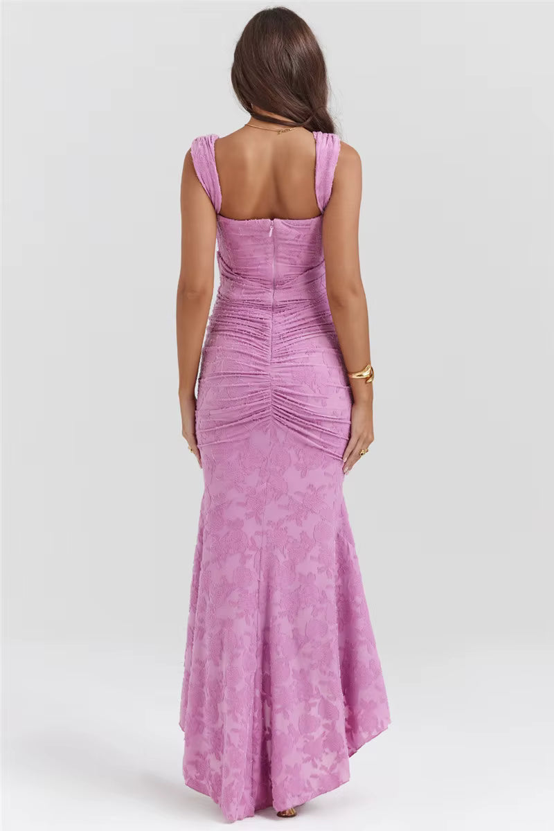 Elegant Sleeveless Strapless Ruched Off-shoulder Backless Bodycon Evening Maxi Dress