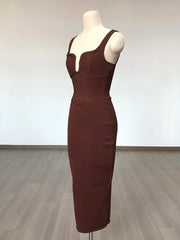 Elegant Sleeveless V-Neck Bandage Knitting Bodycon Midi Dress