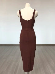 Elegant Sleeveless V-Neck Bandage Knitting Bodycon Midi Dress