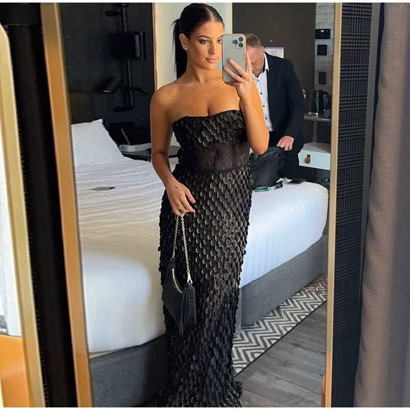 Elegant Slim Tube Top Sleeveless Ankle-Length Backless Spliced Dresses