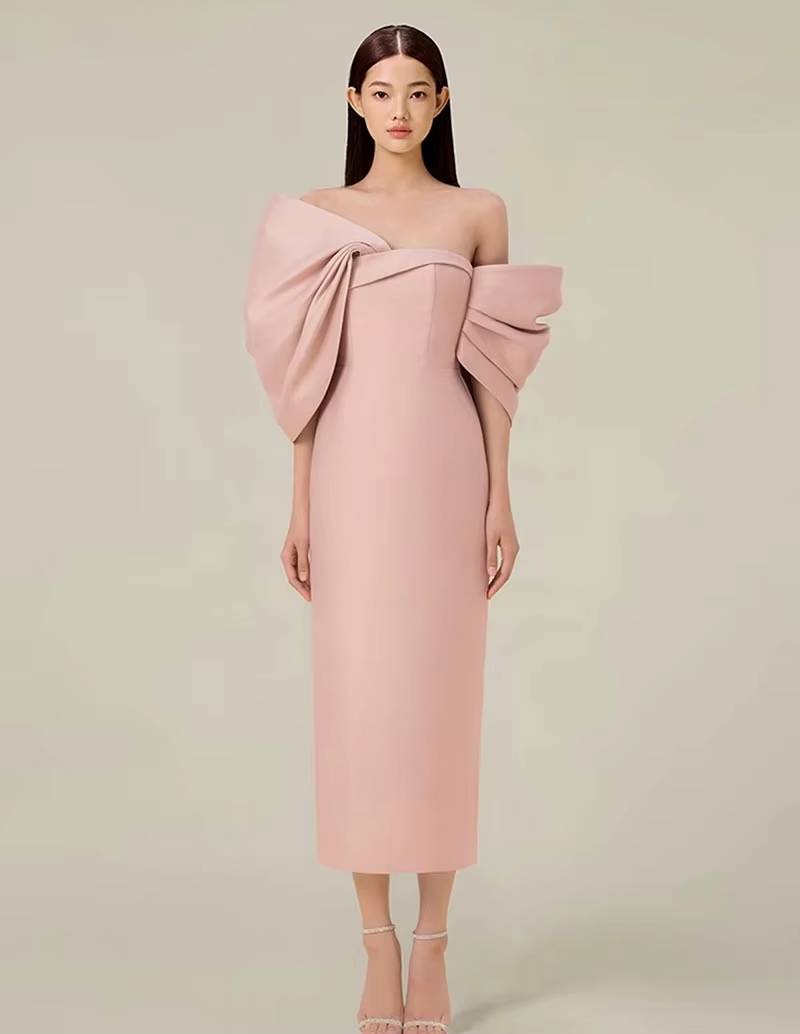 Vintage Slim Waist Backless Patchwork Bow Package Hip Midi Dress