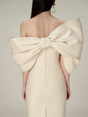 Vintage Slim Waist Backless Patchwork Bow Package Hip Midi Dress