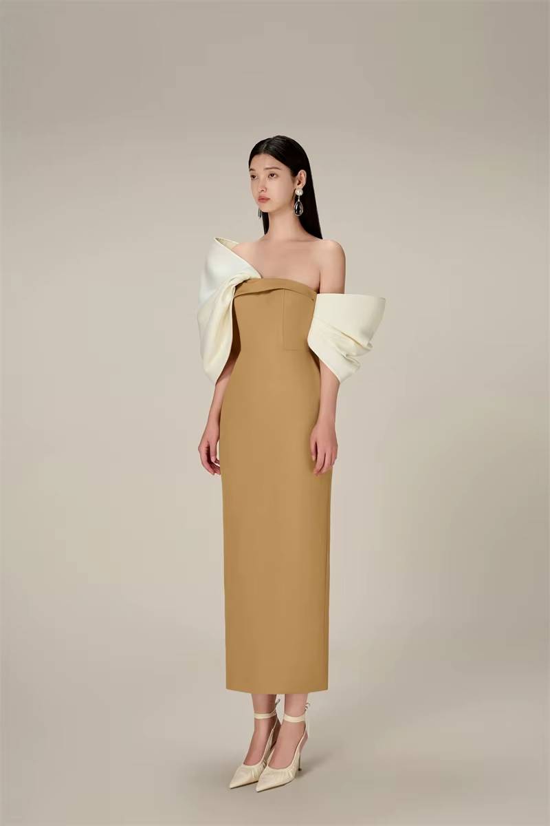 Elegant Slim Waist Backless Patchwork Bow Package Hip Midi Dress